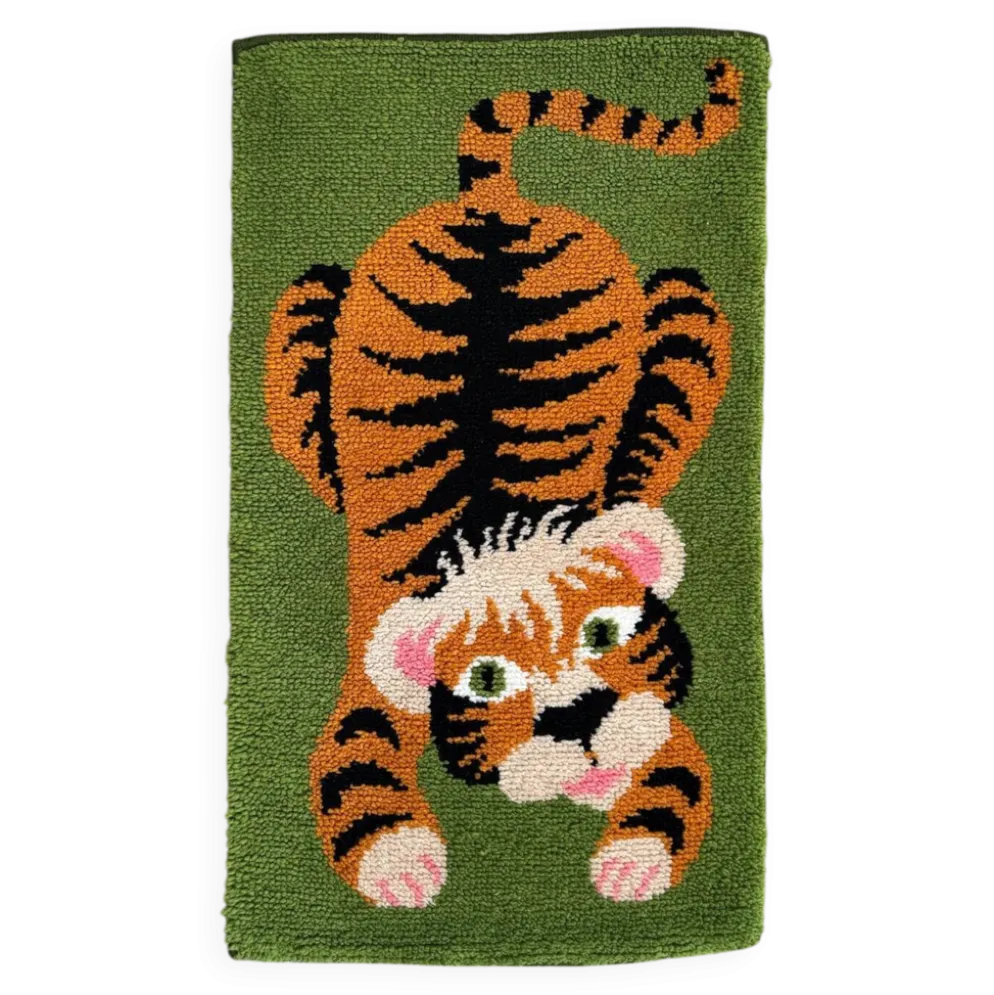 Tapis Rya scandinave tigre laine années 70