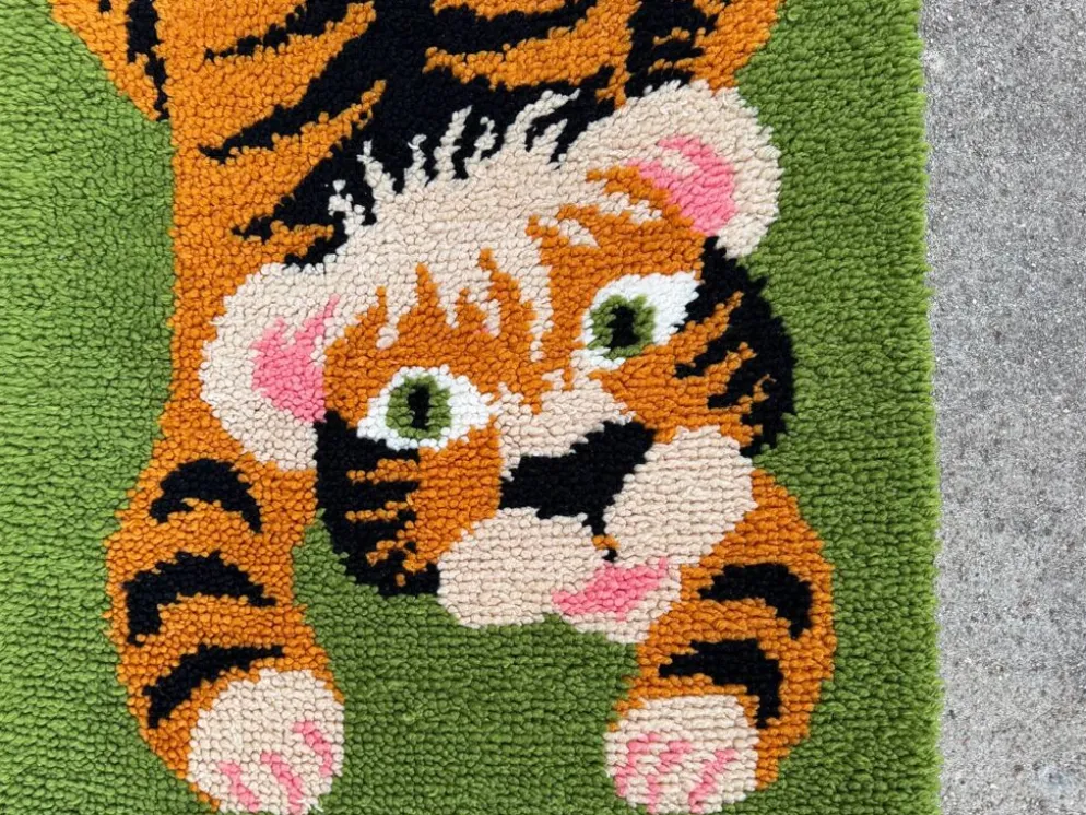 Tapis Rya scandinave tigre laine années 70