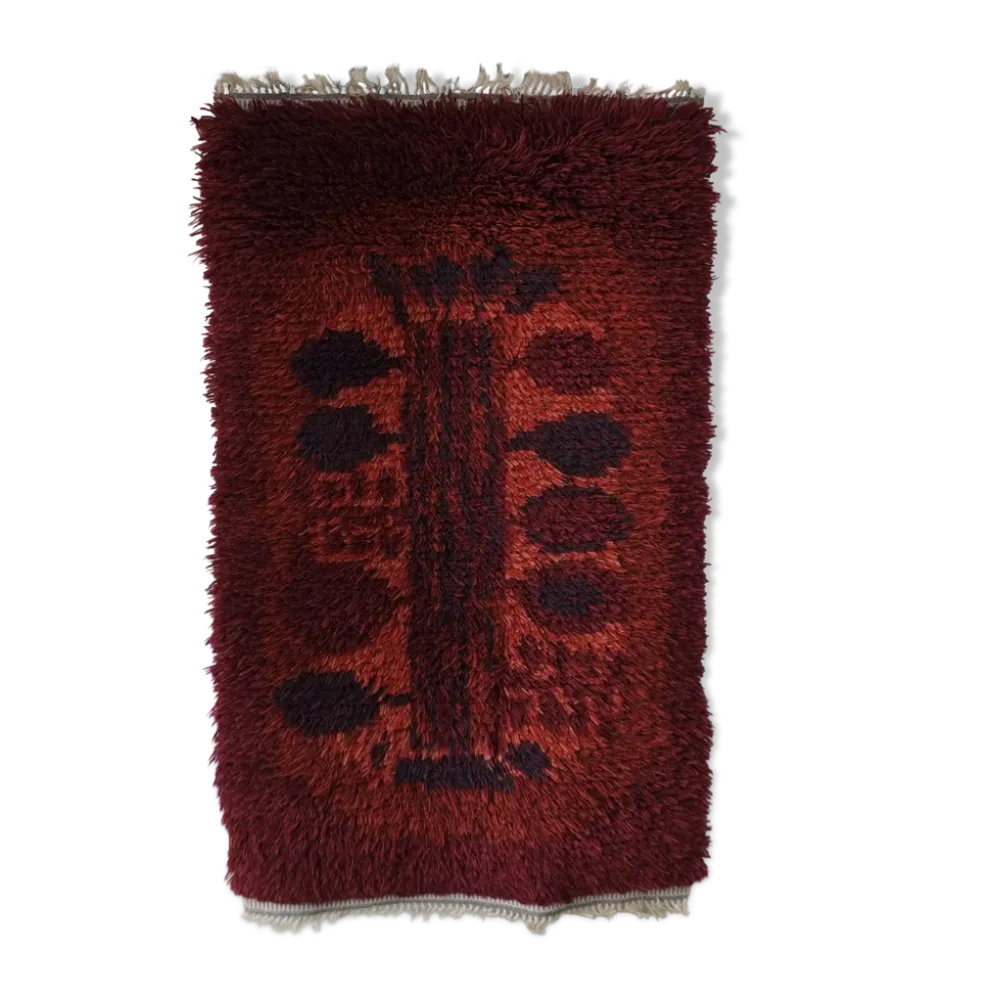 Tapis rya vintage suédois en laine rouge | Années 1960