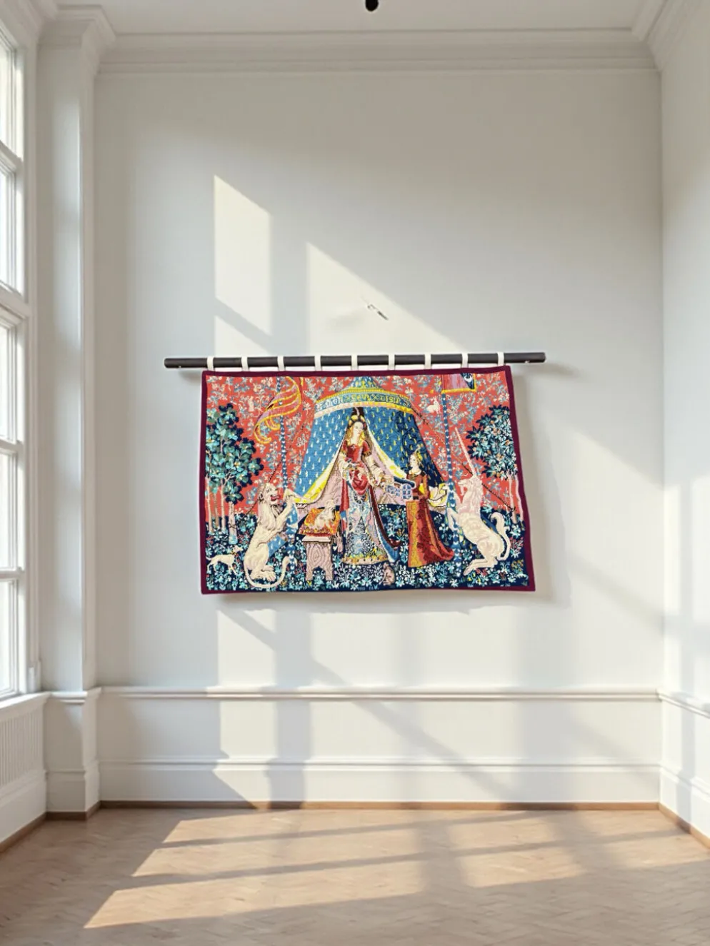 Tapisserie ancienne en laine « la Dame et la Licorne »