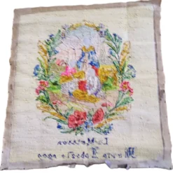 Tapisserie ancienne en point de croix et techniques mixtes : « La Moisson »
