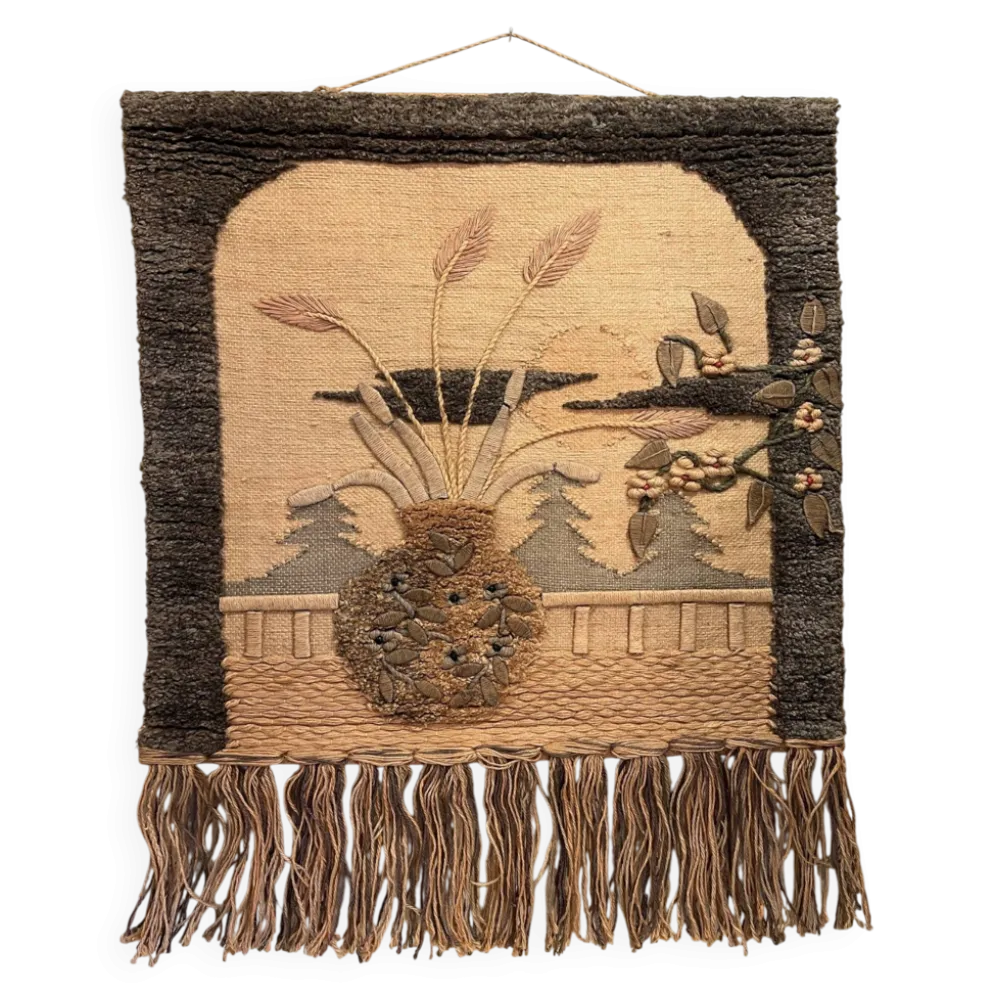 Tapisserie artisanale – Composition florale bohème