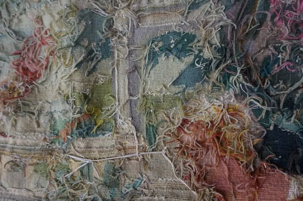 Tapisserie Aubusson française antique avec scène romantique