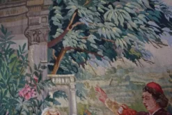 Tapisserie Aubusson française antique avec scène romantique