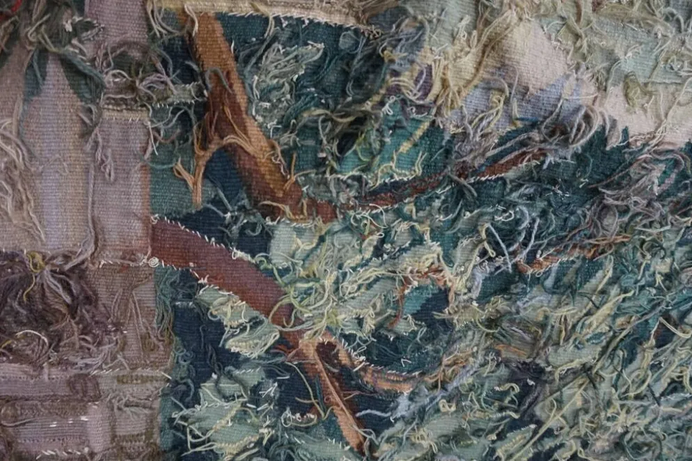Tapisserie Aubusson française antique avec scène romantique