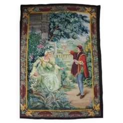 Tapisserie Aubusson française antique avec scène romantique
