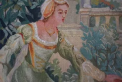 Tapisserie Aubusson française antique avec scène romantique