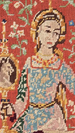Tapisserie au point de croix vintage « La Dame à la Licorne », reproduction médiévale