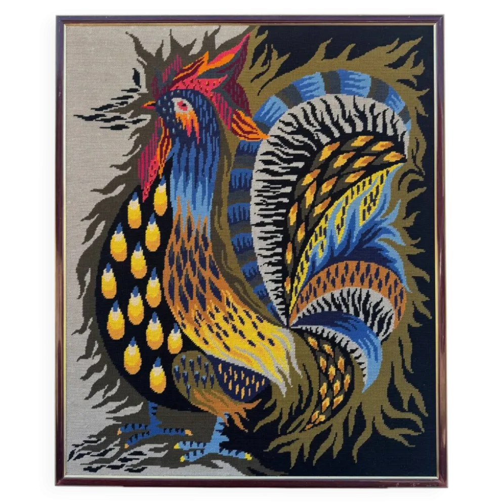 Tapisserie coq flamboyant années 70