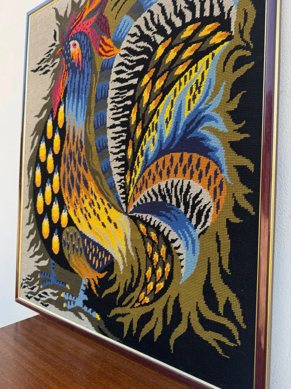 Tapisserie coq flamboyant années 70