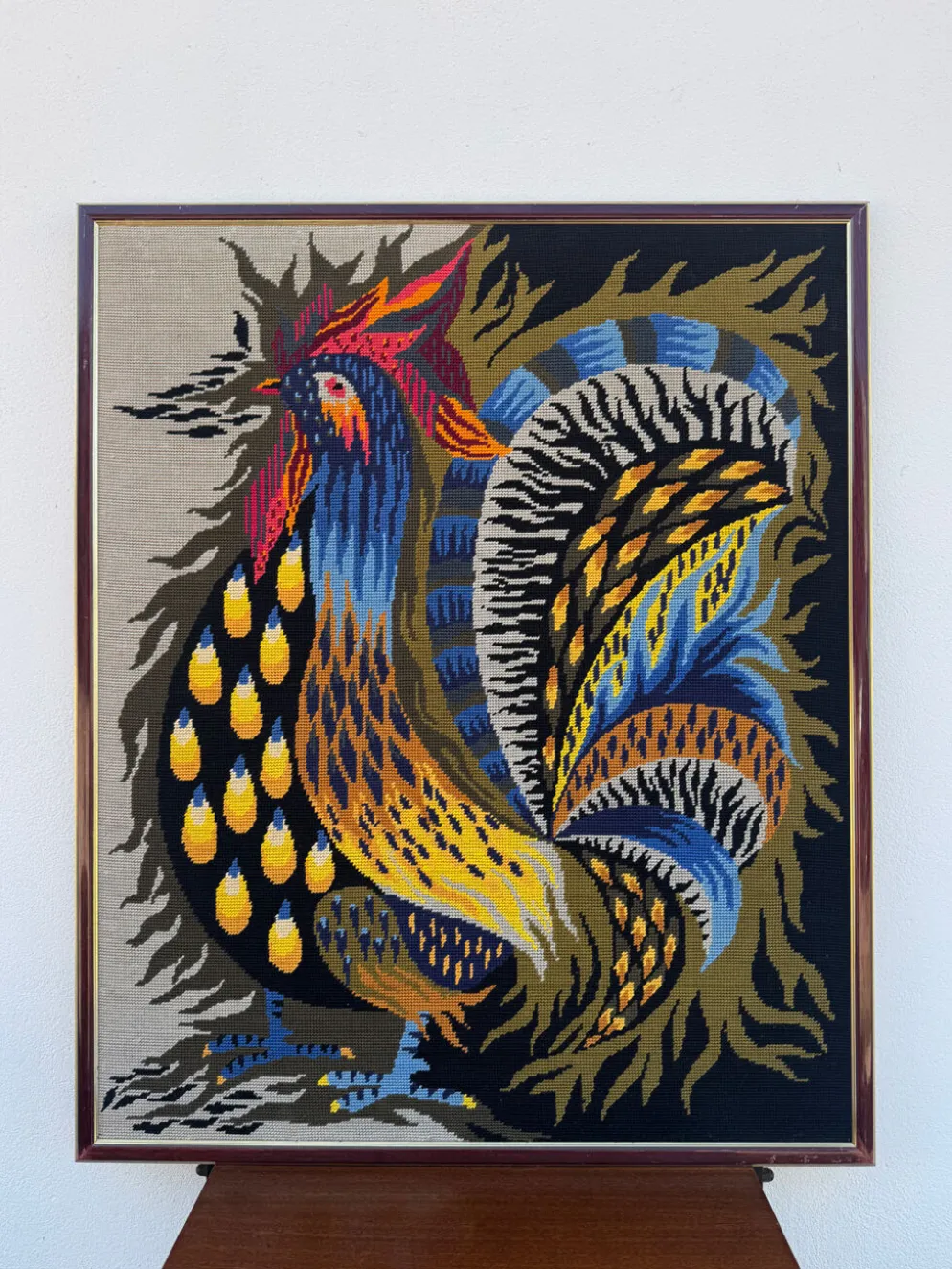 Tapisserie coq flamboyant années 70