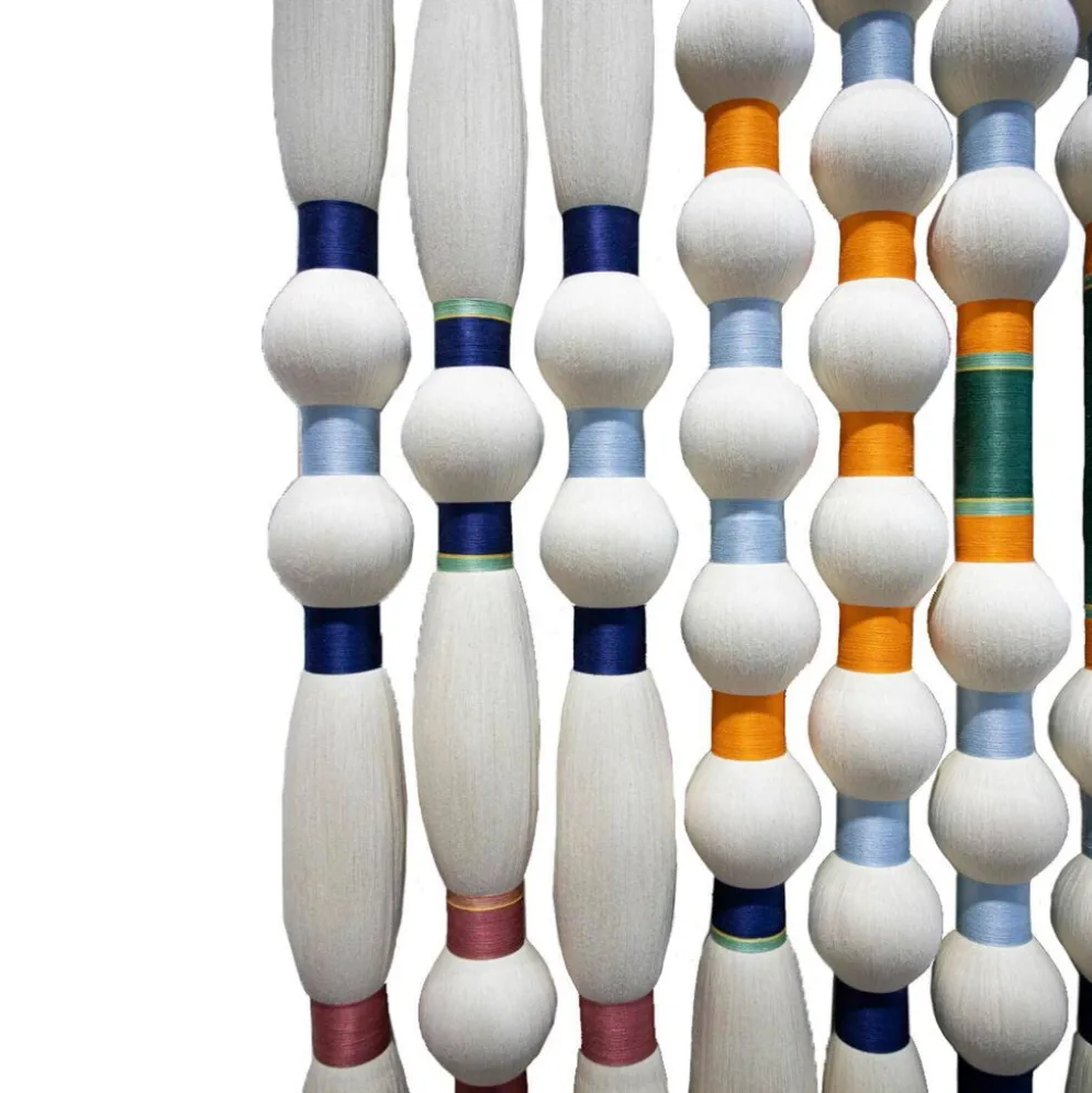 Tapisserie d'art contemporain en ivoire et coton multicolore, nord-américain