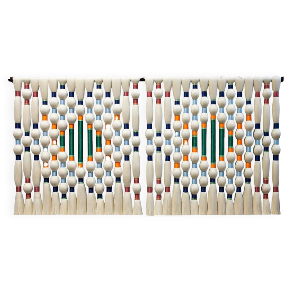 Tapisserie d'art contemporain en ivoire et coton multicolore, nord-américain