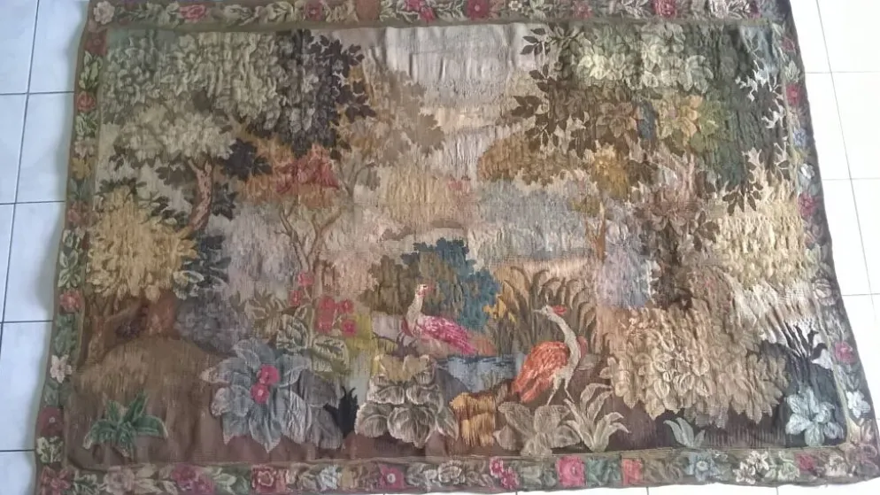 Tapisserie de laine "Verdure Flamande" de la manufacture Robert Four