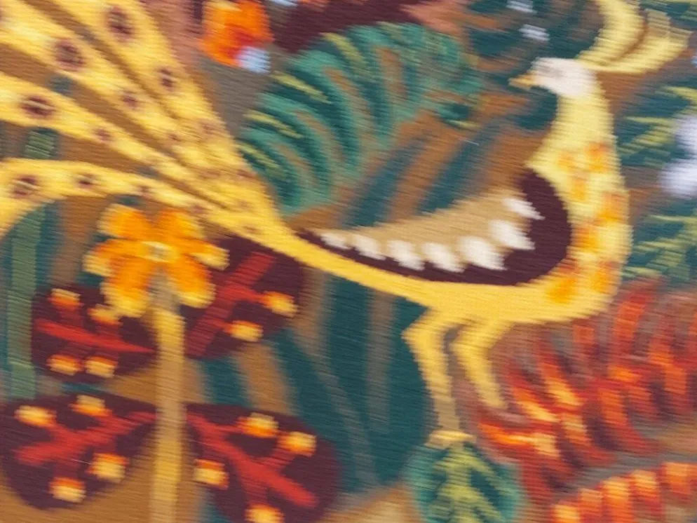 Tapisserie murale - Canevas encadré vintage années 70 - Paon en forêt