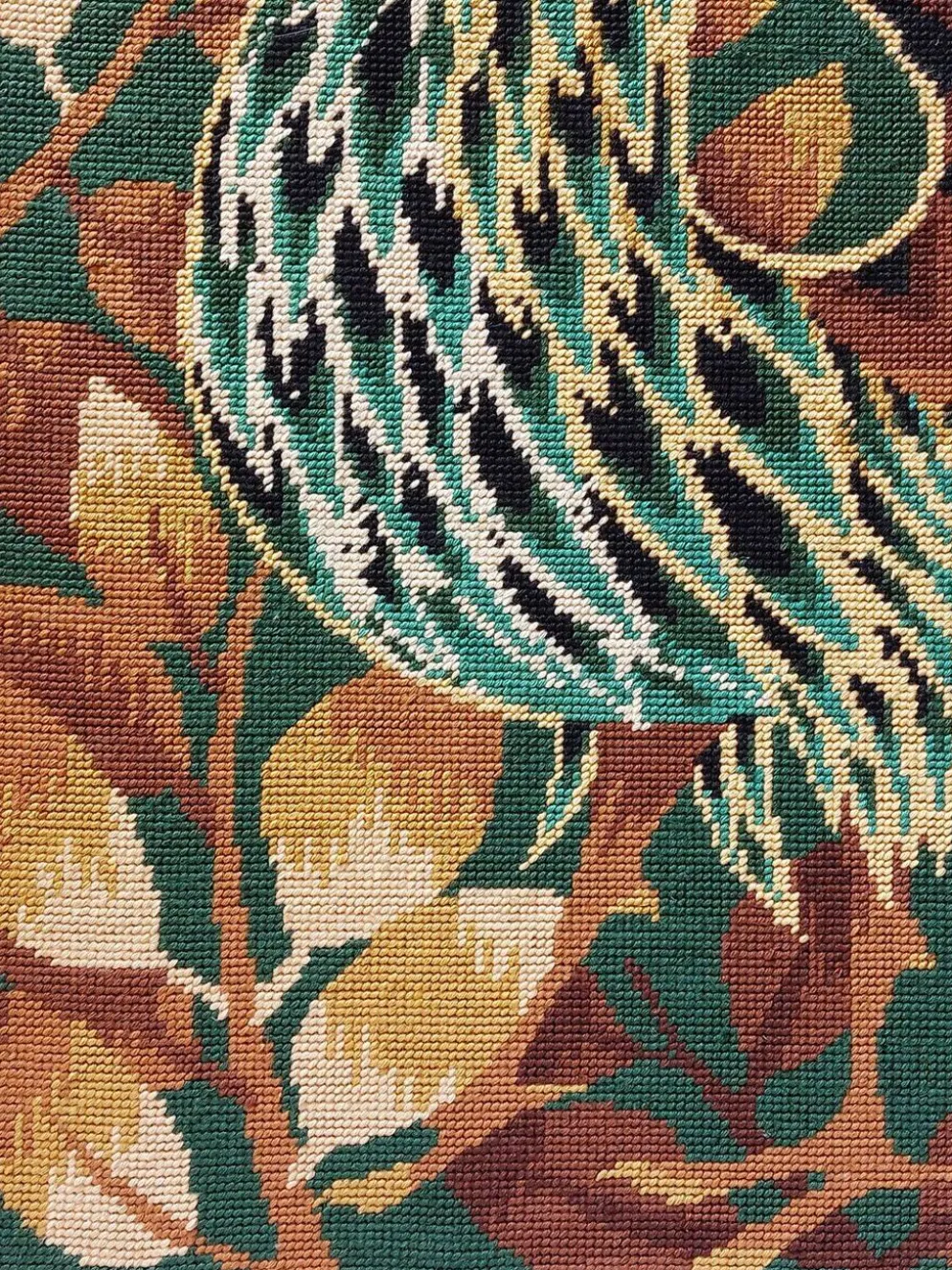 Tapisserie murale - Canevas encadré vintage années 70 - Coq au long plumage