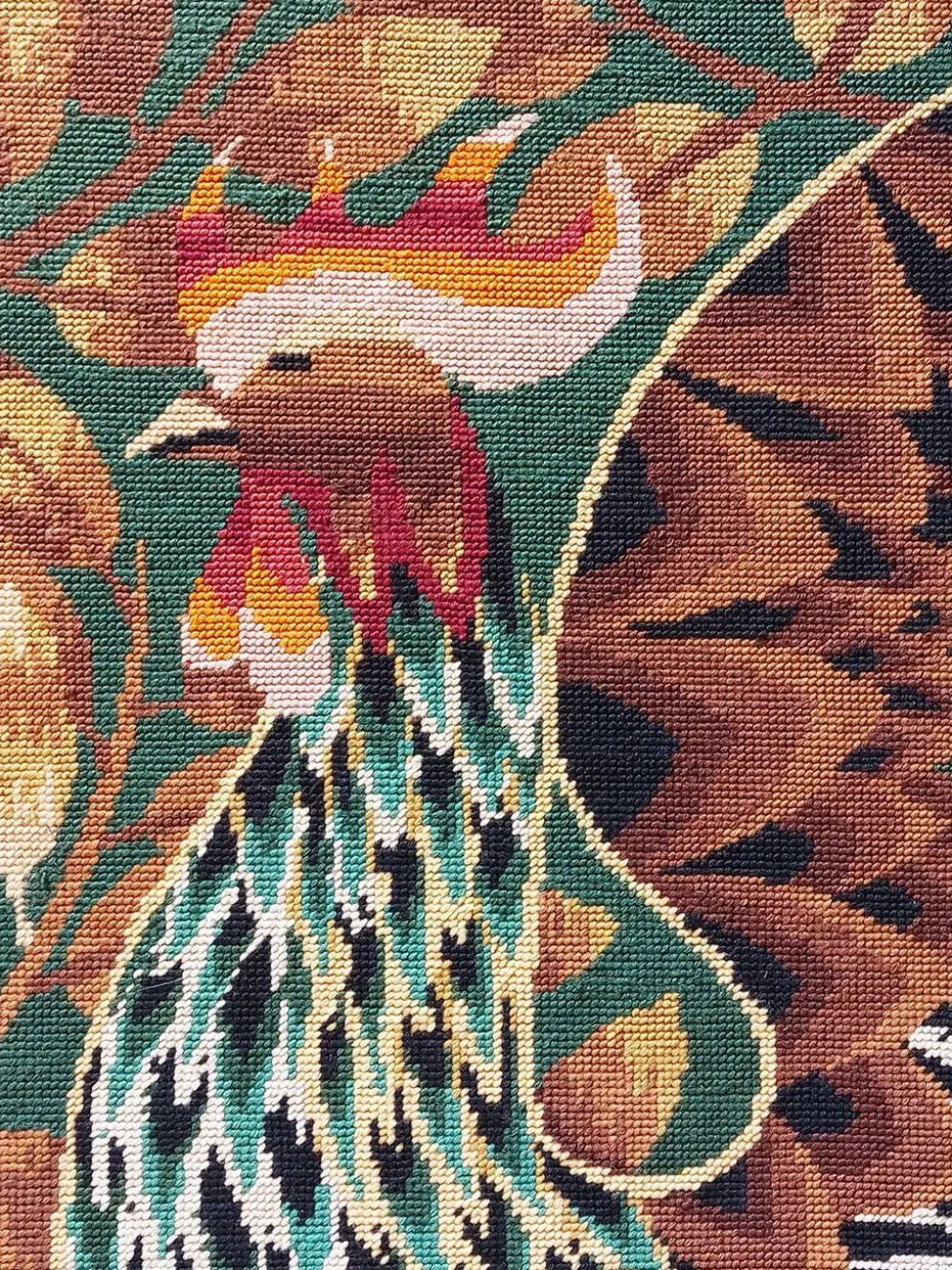 Tapisserie murale - Canevas encadré vintage années 70 - Coq au long plumage