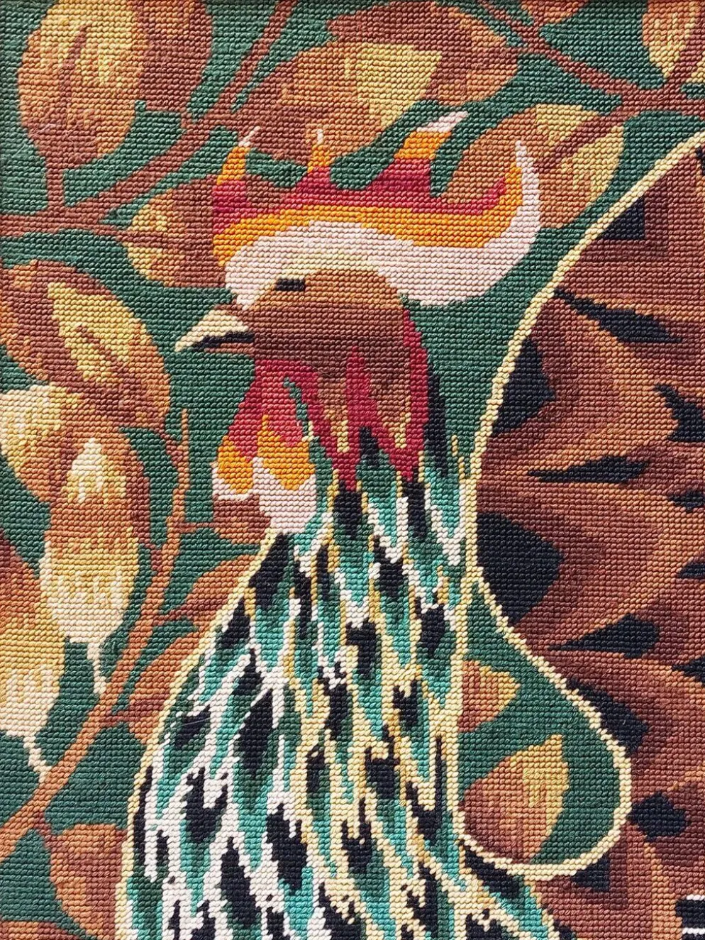 Tapisserie murale - Canevas encadré vintage années 70 - Coq au long plumage