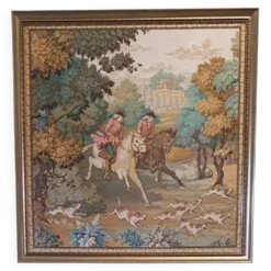 Tapisserie murale encadrée vintage 135 x 137 cm Chevaux des Gobelins