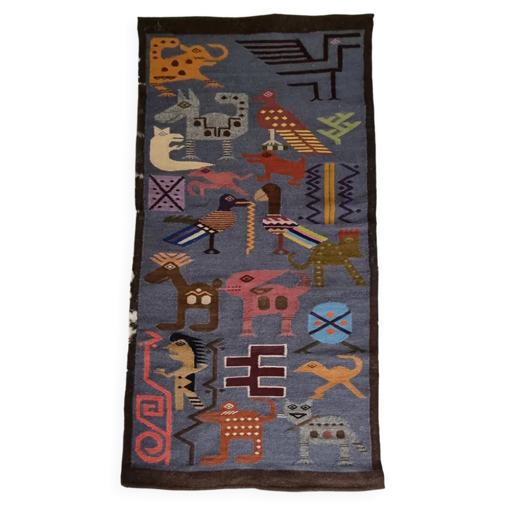 Tapisserie murale péruvienne tissée main, motifs zoomorphes, 120 x 60 cm