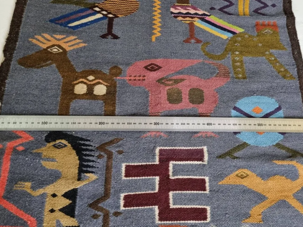Tapisserie murale péruvienne tissée main, motifs zoomorphes, 120 x 60 cm