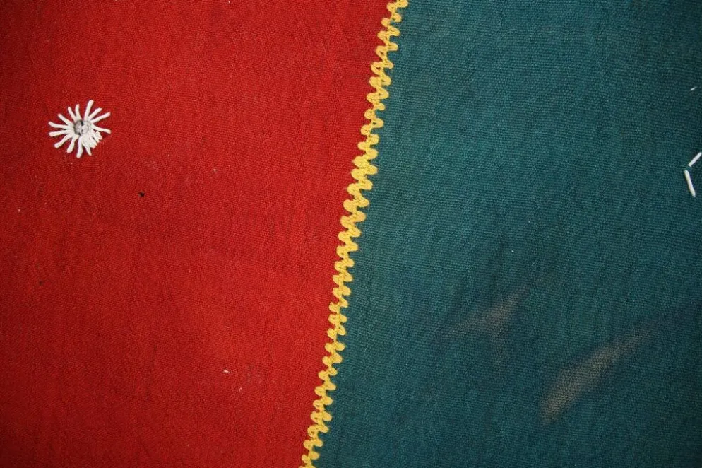Tapisserie murale vintage tissée à la main vert émeraude, art mural tissé, 105x123 cm