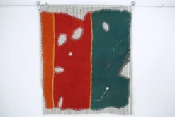 Tapisserie murale vintage tissée à la main vert émeraude, art mural tissé, 105x123 cm