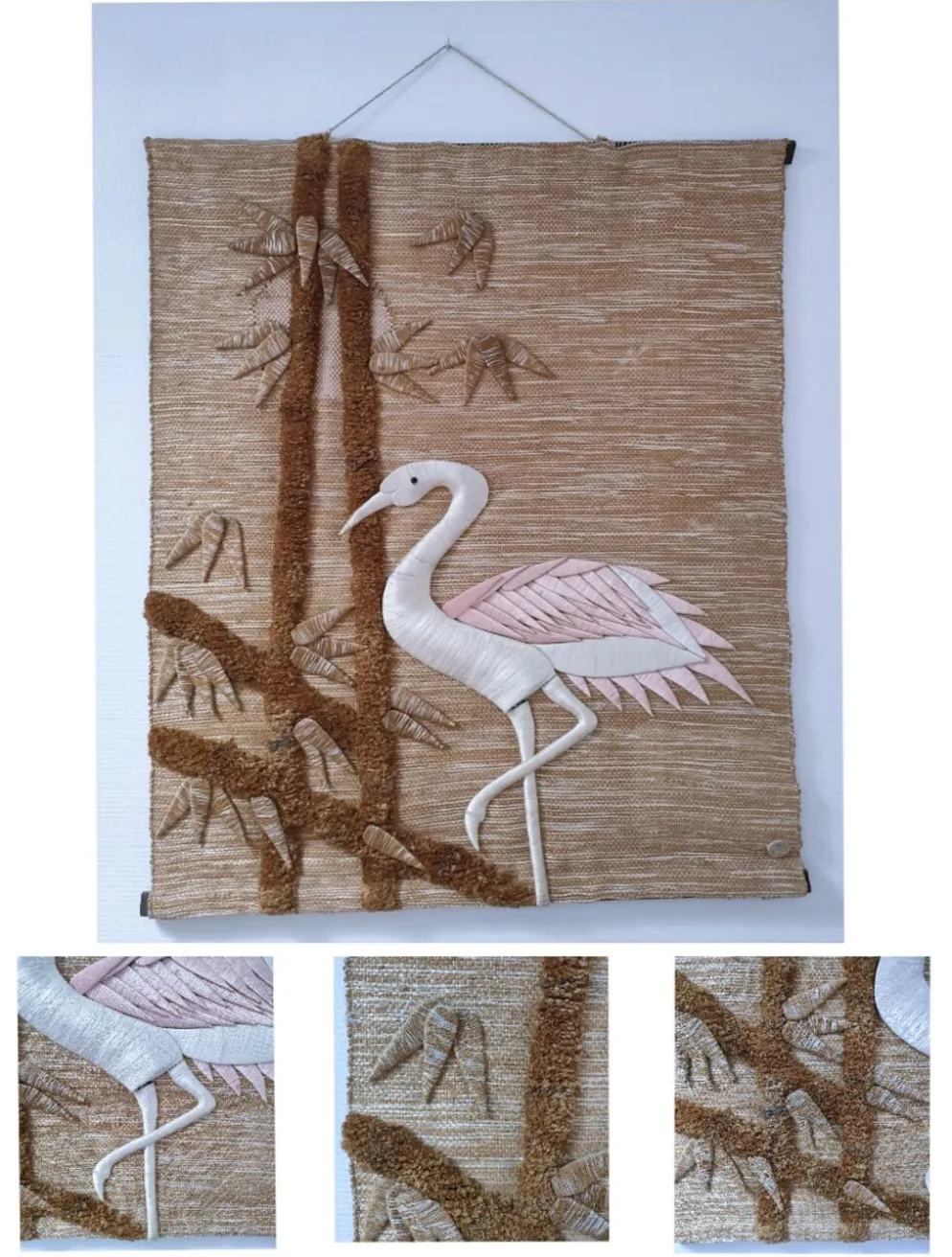 Tapisserie oiseau et feuillages estampillé années 70