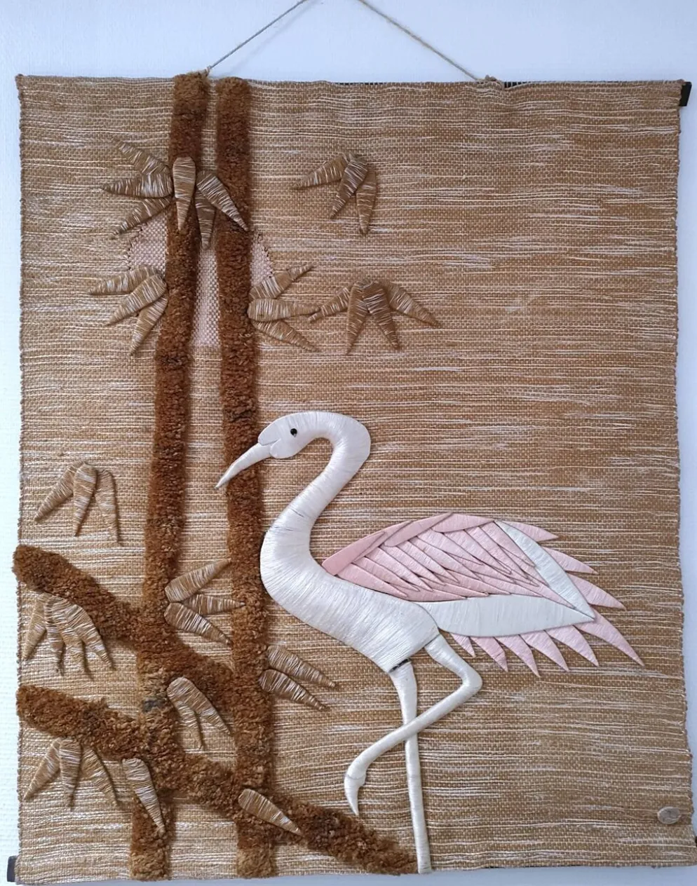 Tapisserie oiseau et feuillages estampillé années 70