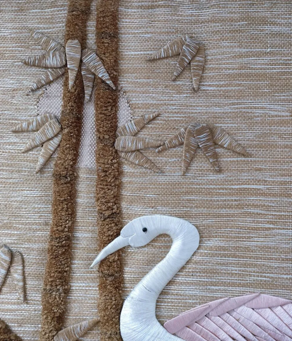 Tapisserie oiseau et feuillages estampillé années 70