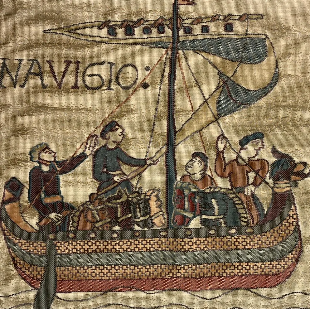 Tapisserie reproduction Bayeux encadrement XXème