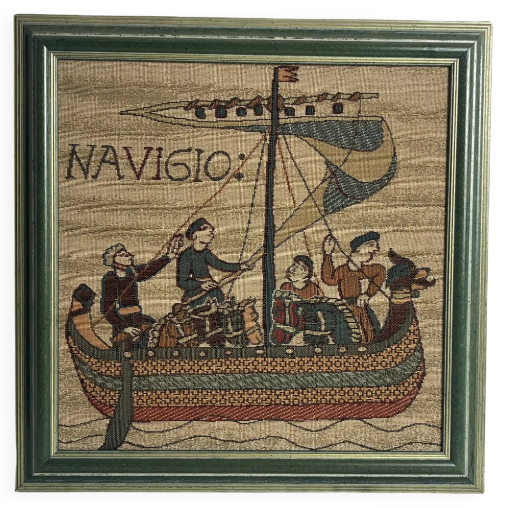 Tapisserie reproduction Bayeux encadrement XXème