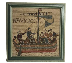 Tapisserie reproduction Bayeux encadrement XXème
