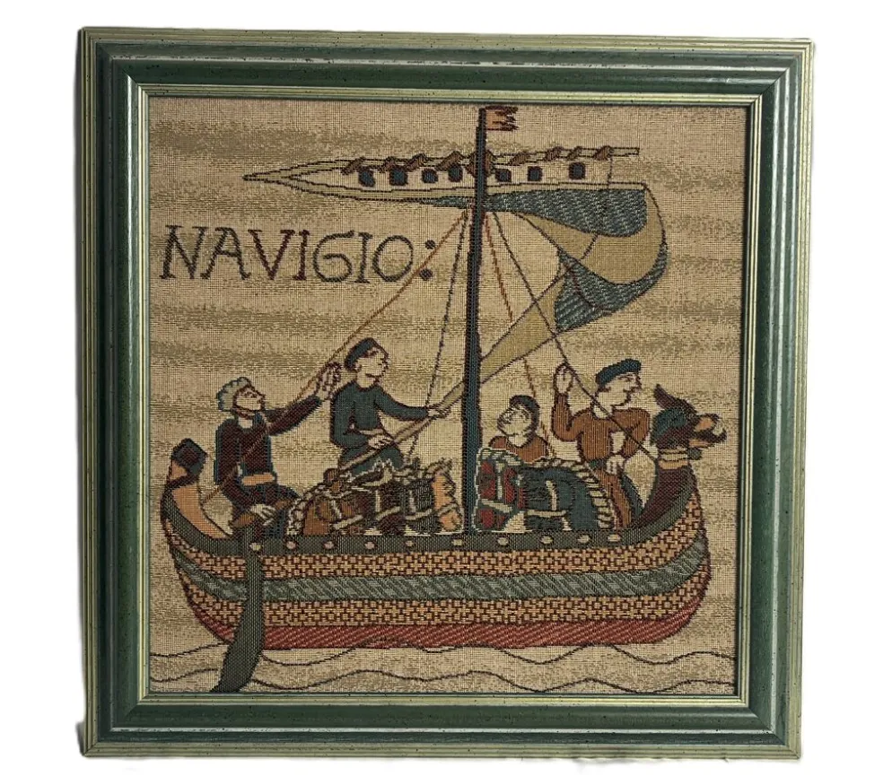 Tapisserie reproduction Bayeux encadrement XXème
