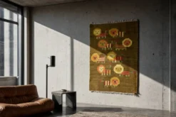 Tapisserie tissée polonaise vintage Lions par Maria Janowska, années 1970