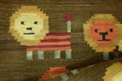 Tapisserie tissée polonaise vintage Lions par Maria Janowska, années 1970