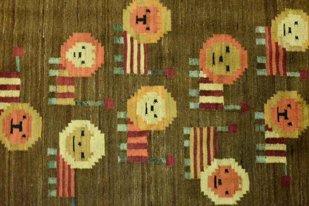 Tapisserie tissée polonaise vintage Lions par Maria Janowska, années 1970