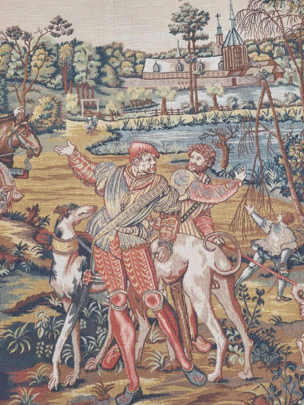 Tapisserie vintage de style Aubusson fabriquée en France avec étiquette