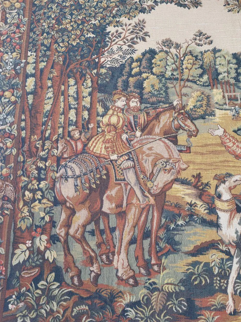 Tapisserie vintage de style Aubusson fabriquée en France avec étiquette