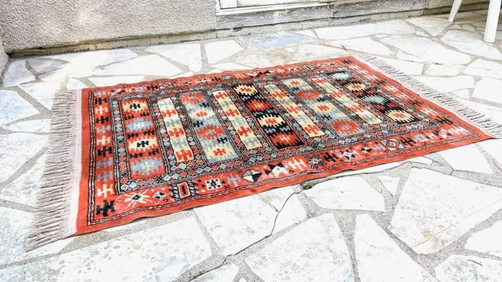 Tapis soie et coton vintage - 142 x 84cm