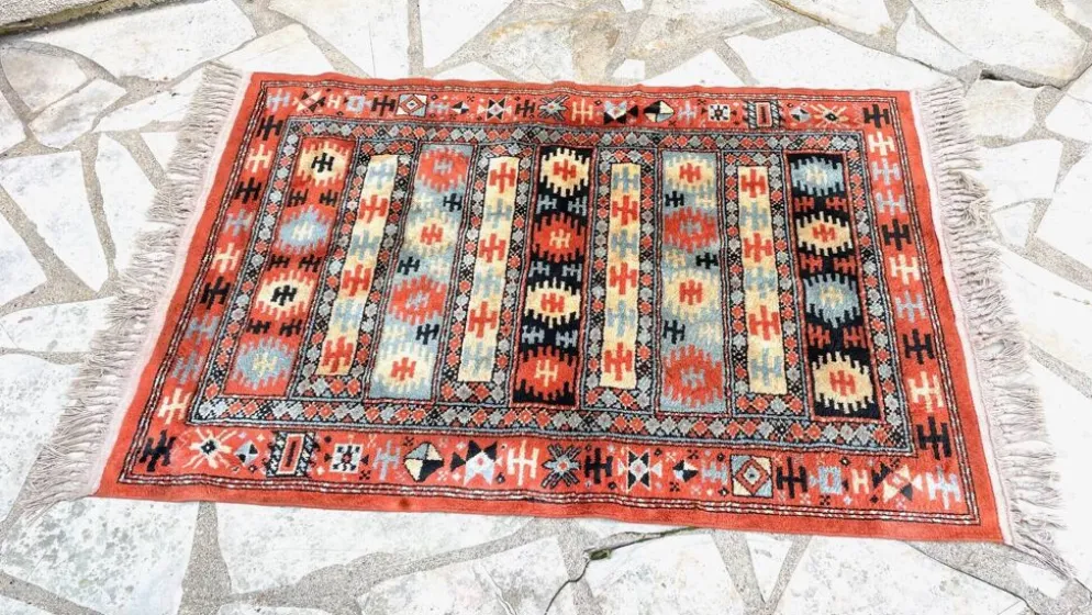 Tapis soie et coton vintage - 142 x 84cm