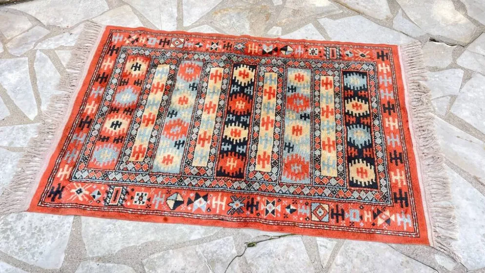 Tapis soie et coton vintage - 142 x 84cm