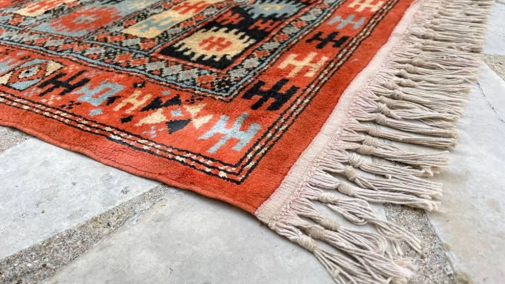 Tapis soie et coton vintage - 142 x 84cm