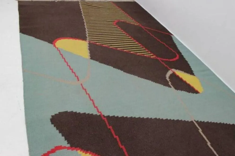 Tapis / Tapisserie géométrique extraordinaire et immense, années 1960