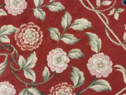 Tapis traditionnel bordeaux style Aubusson floral en laine tissé à la main en point de croix