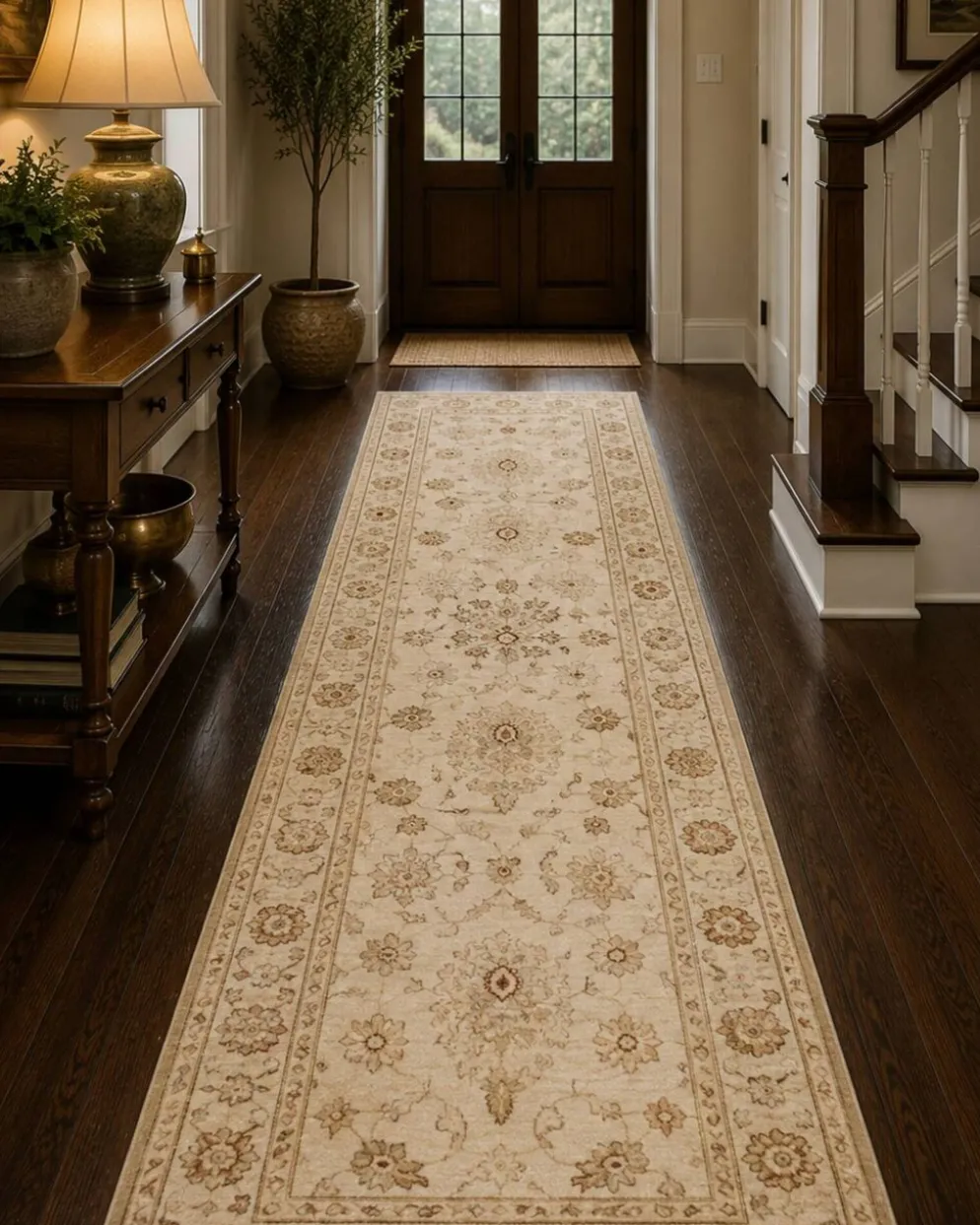 Tapis traditionnel en runner fait à la main, tapis crème, tapis afghan gris, décoration intérieure.