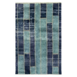 Tapis Tulu contemporain noué à la main en tons de bleu, 100 % laine, options personnalisées disponibles