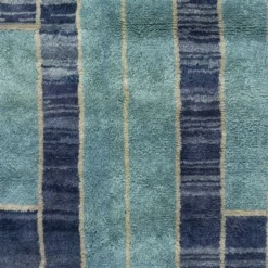 Tapis Tulu contemporain noué à la main en tons de bleu, 100 % laine, options personnalisées disponibles