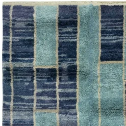 Tapis Tulu contemporain noué à la main en tons de bleu, 100 % laine, options personnalisées disponibles
