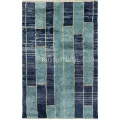 Tapis Tulu contemporain noué à la main en tons de bleu, 100 % laine, options personnalisées disponibles